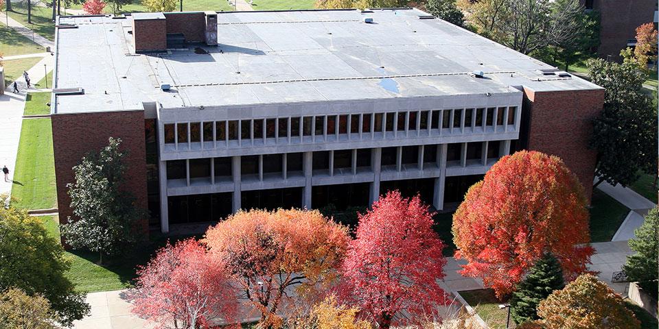 aerial picture of a campus building